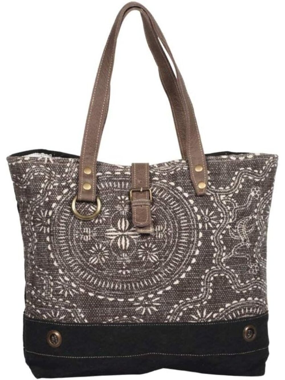 Cloth Purses for Women - Canvas Bag with Real Leather Detailing, Floral Mosaic P